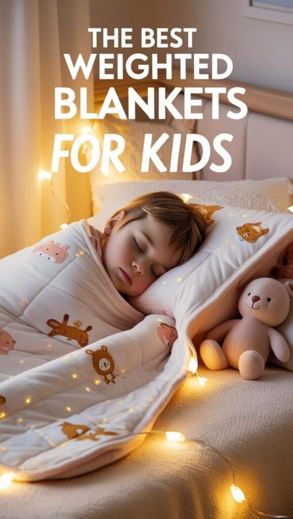 Child sleeping under a weighted blanket 
