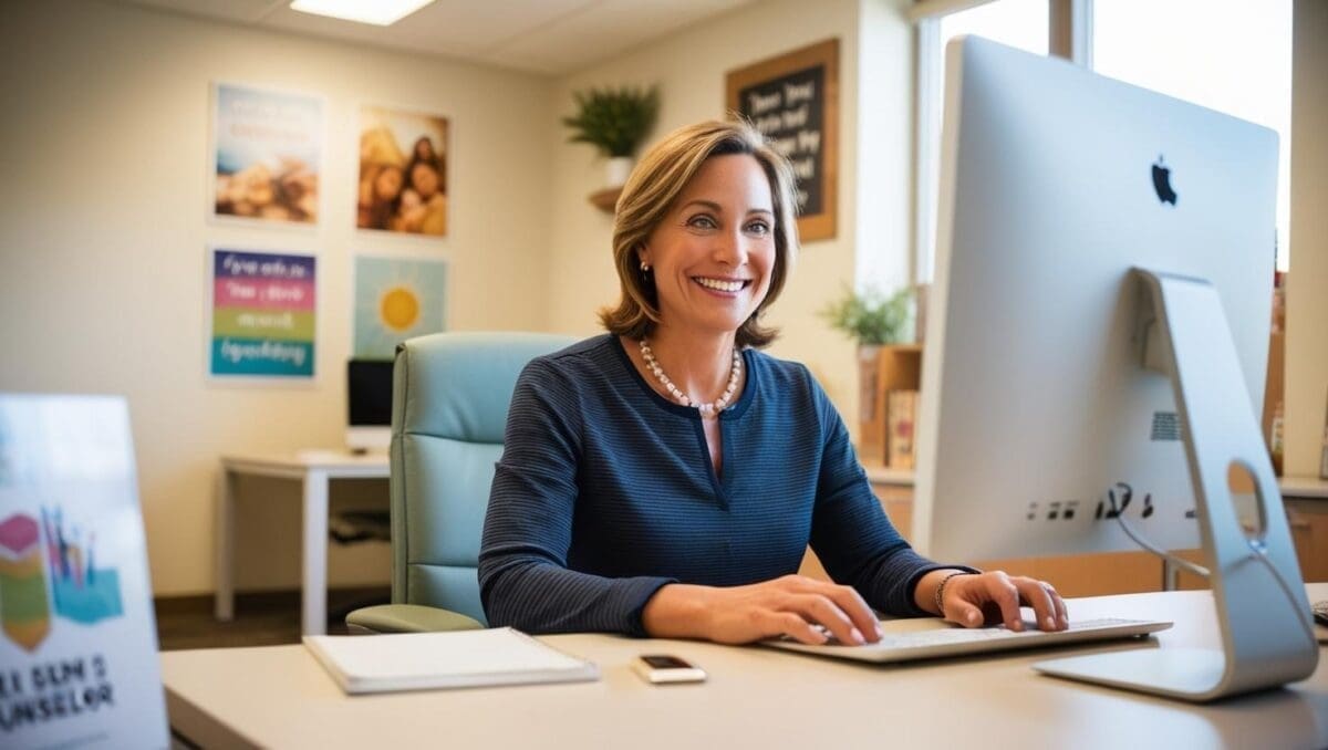 school counselor in the office using computer