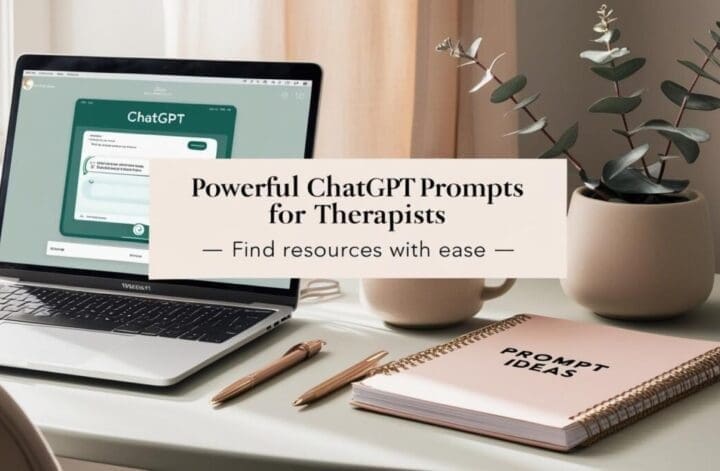 professional feature image for a blog article titled “Powerful ChatGPT Prompts for Therapists – Find Resources with Ease.”