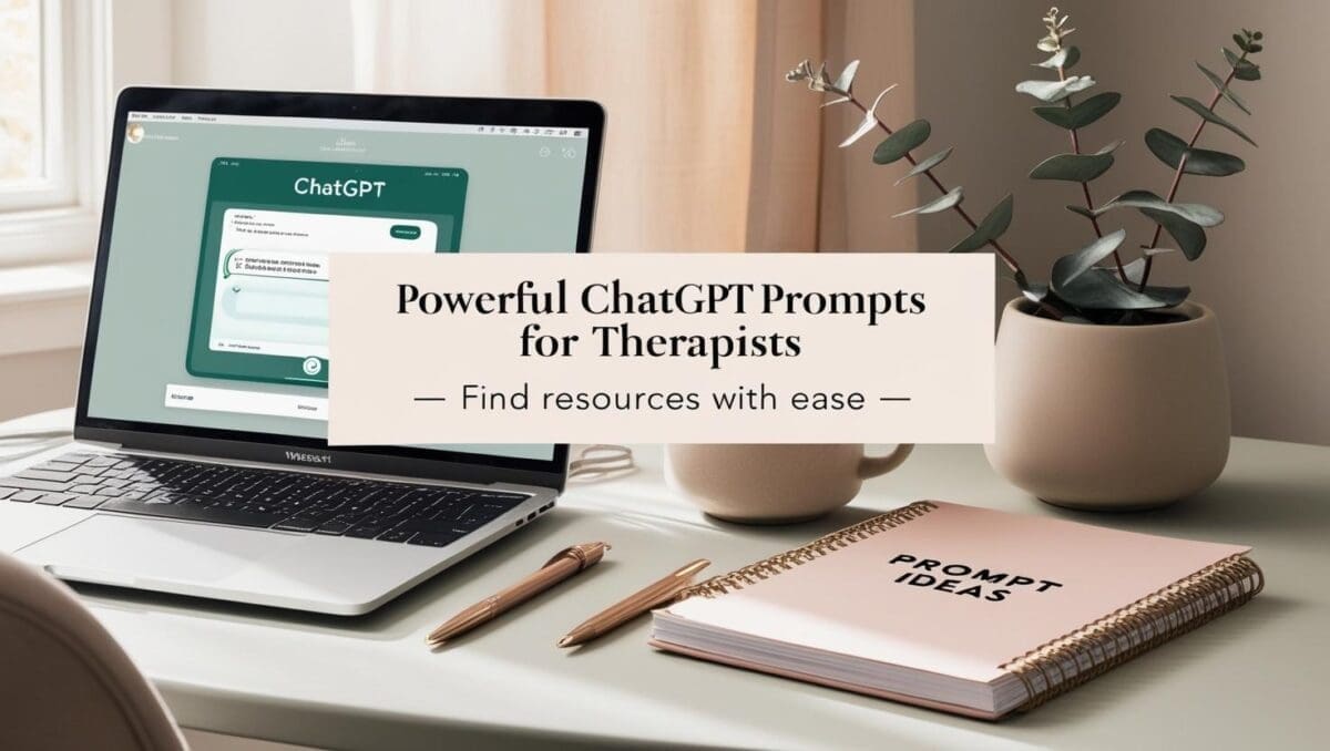 professional feature image for a blog article titled “Powerful ChatGPT Prompts for Therapists – Find Resources with Ease.”