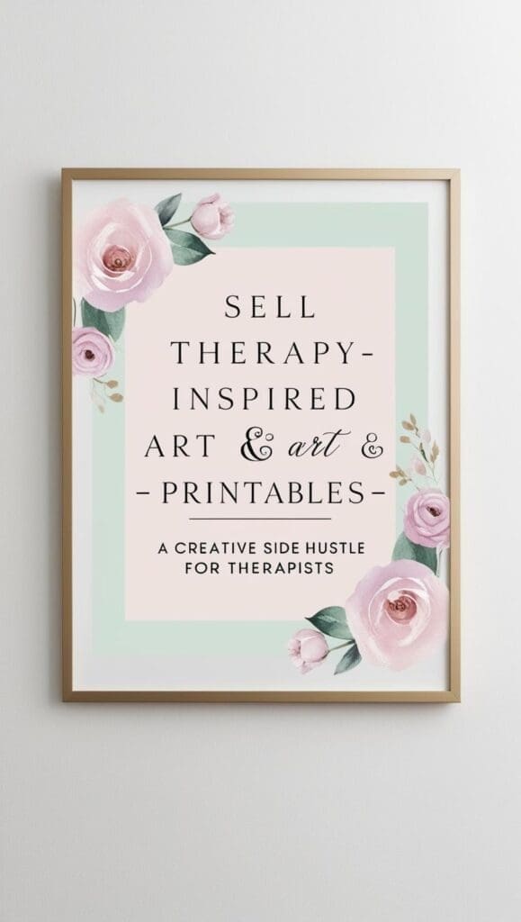 therapist working on a side hustle from home selling therapeutic wall art and printables