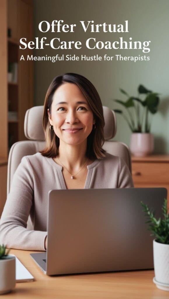 therapist working on a side hustle from home coaching