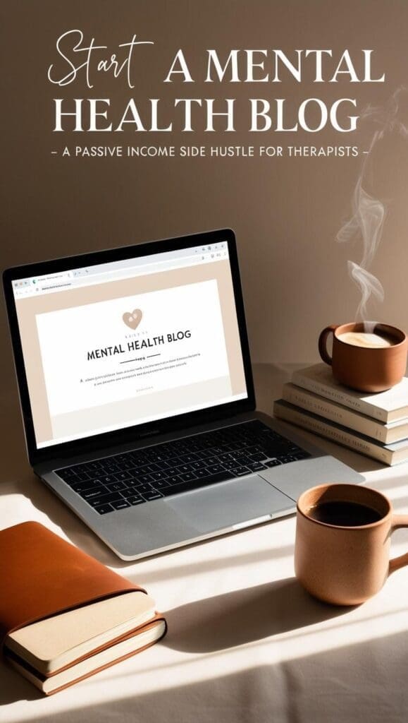 therapist working on a side hustle from home starting a mental health blog