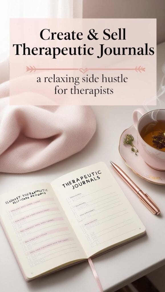 therapist working on a side hustle from home selling therapeutic journals
