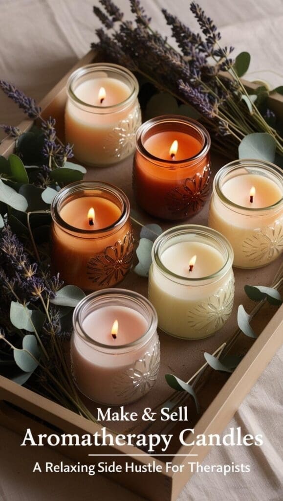 therapist working on a side hustle from home selling handmade candles