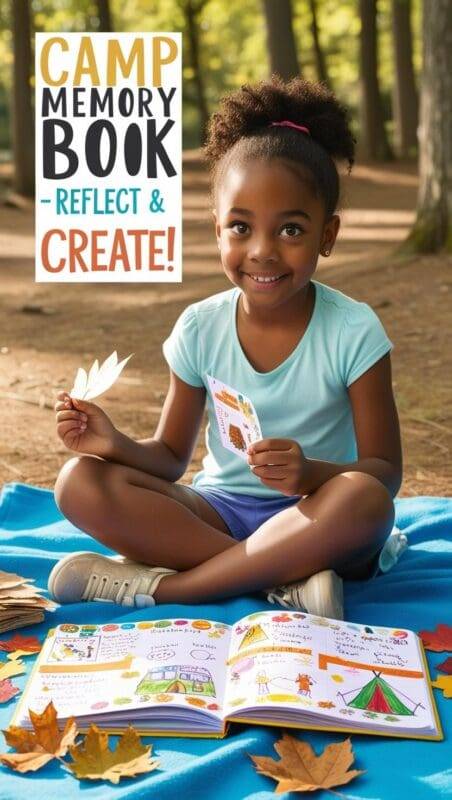 Camper making a DIY scrapbook filled with nature finds and drawings.