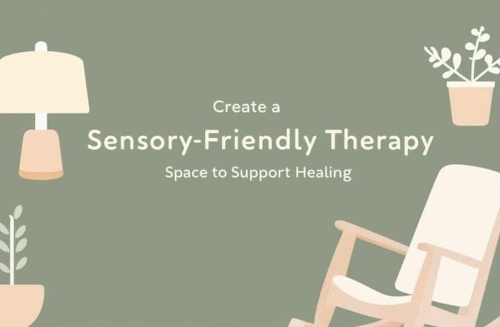 Bright and calming therapy room with soft lighting, cozy seating, and sensory-friendly decor creating a safe and welcoming environment.