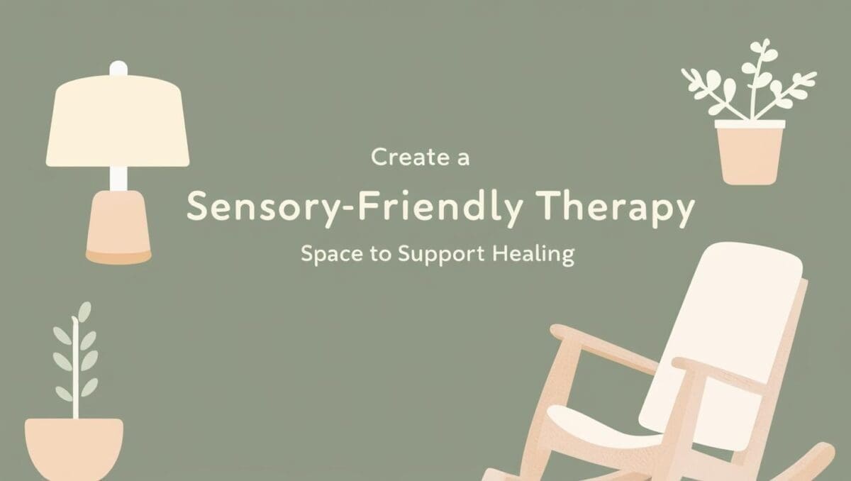 Bright and calming therapy room with soft lighting, cozy seating, and sensory-friendly decor creating a safe and welcoming environment.