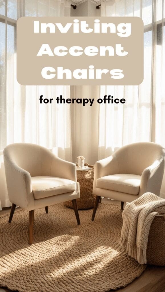 Curved, plush accent chair with lumbar pillow in a cozy therapy corner