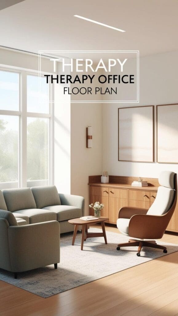 therapy office layout showing sofa and armchair placement