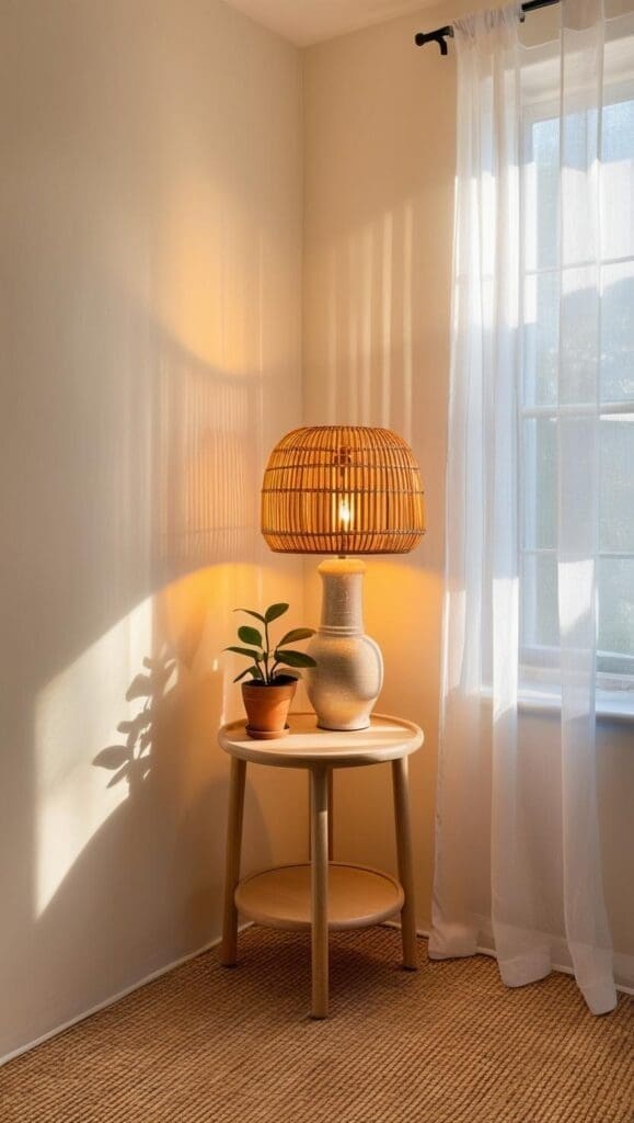 Warm layered lighting in a therapy office for calming effect