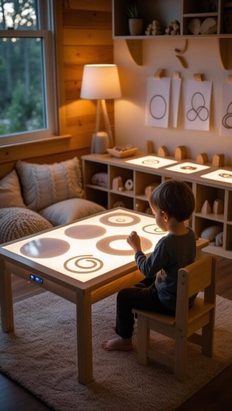 simple finger tracing shape on light table for mindfulness exercise

